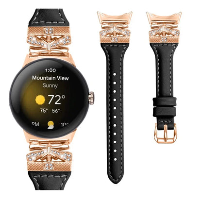 Rose Gold Buckle Strap for Google Pixel Watch / Pixel Watch 2 Genuine Cowhide Leather Watchband