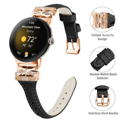 Rose Gold Buckle Strap for Google Pixel Watch / Pixel Watch 2 Genuine Cowhide Leather Watchband