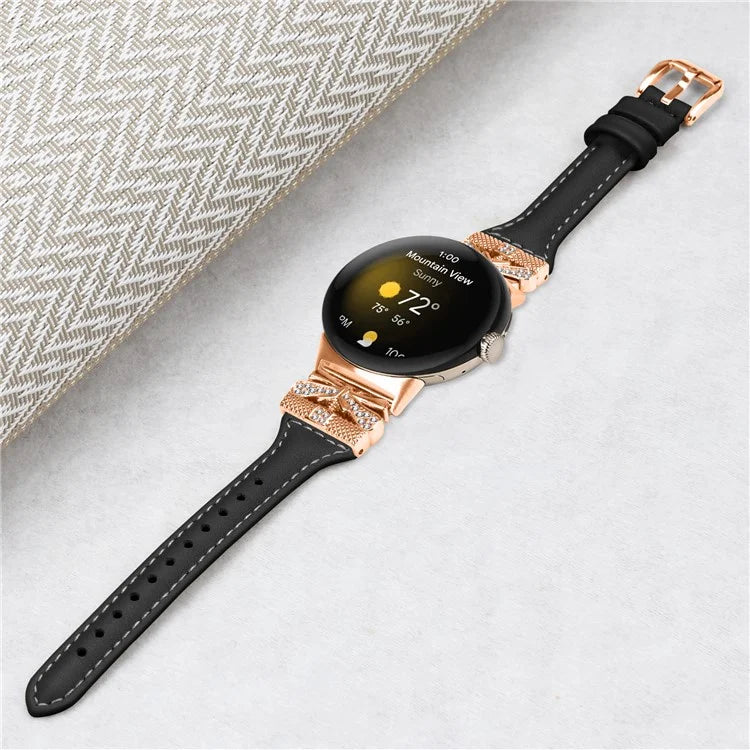 Rose Gold Buckle Strap for Google Pixel Watch / Pixel Watch 2 Genuine Cowhide Leather Watchband