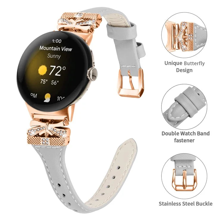 Rose Gold Buckle Strap for Google Pixel Watch / Pixel Watch 2 Genuine Cowhide Leather Watchband