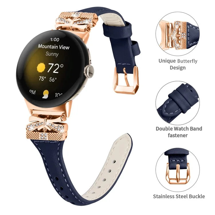 Rose Gold Buckle Strap for Google Pixel Watch / Pixel Watch 2 Genuine Cowhide Leather Watchband