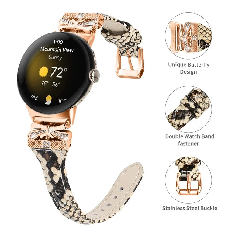 Rose Gold Buckle Strap for Google Pixel Watch / Pixel Watch 2 Genuine Cowhide Leather Watchband