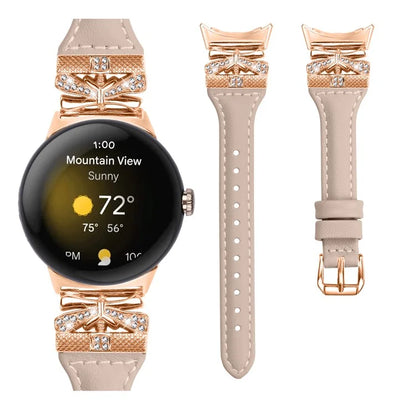 Rose Gold Buckle Strap for Google Pixel Watch / Pixel Watch 2 Genuine Cowhide Leather Watchband