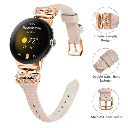 Rose Gold Buckle Strap for Google Pixel Watch / Pixel Watch 2 Genuine Cowhide Leather Watchband