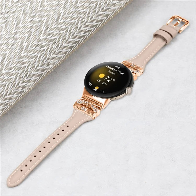Rose Gold Buckle Strap for Google Pixel Watch / Pixel Watch 2 Genuine Cowhide Leather Watchband