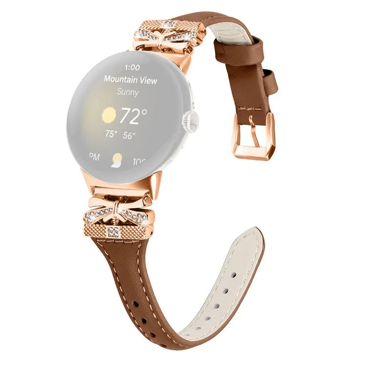 Rose Gold Buckle Strap for Google Pixel Watch / Pixel Watch 2 Genuine Cowhide Leather Watchband