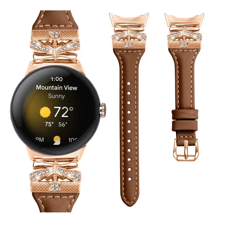 Rose Gold Buckle Strap for Google Pixel Watch / Pixel Watch 2 Genuine Cowhide Leather Watchband