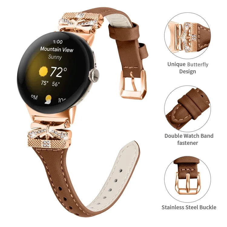 Rose Gold Buckle Strap for Google Pixel Watch / Pixel Watch 2 Genuine Cowhide Leather Watchband