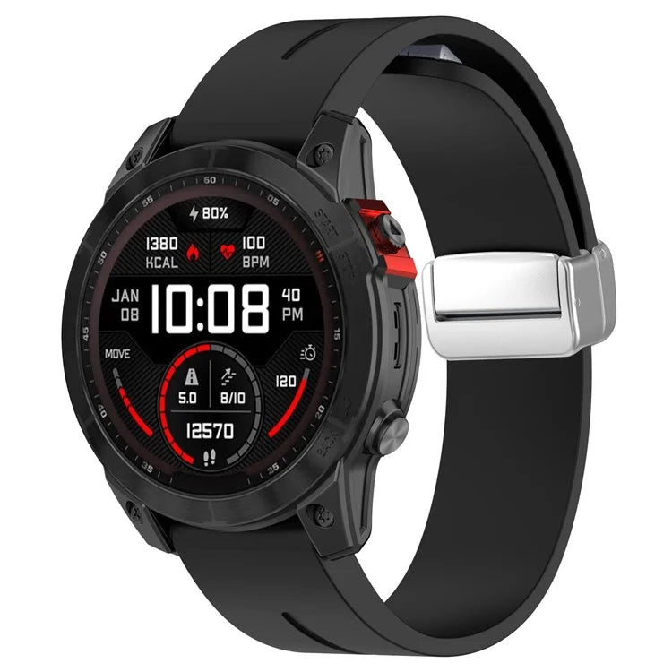 For Garmin Fenix 7 / Forerunner 965 / 955 / 945 / 935 22mm Watch Band Silive Buckle Silicone Wriststrap