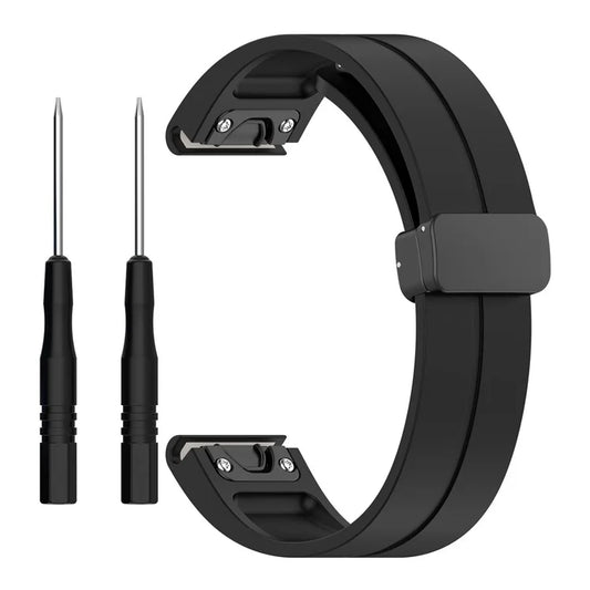 For Garmin Fenix 7X / 7X Solar / Tactix 7 Pro Silicone Watch Strap 26mm Folding Black Buckle Watchband