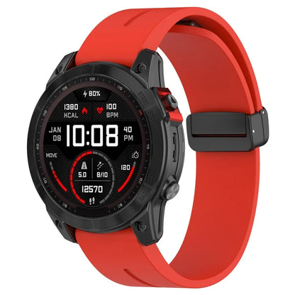 For Garmin Fenix 7X / 7X Solar / Tactix 7 Pro Silicone Watch Strap 26mm Folding Black Buckle Watchband