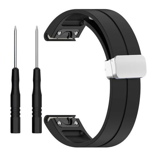 For Garmin Fenix 7X / 7X Solar / Tactix 7 Pro Silicone Watch Band 26mm Folding Silver Buckle Watch Strap