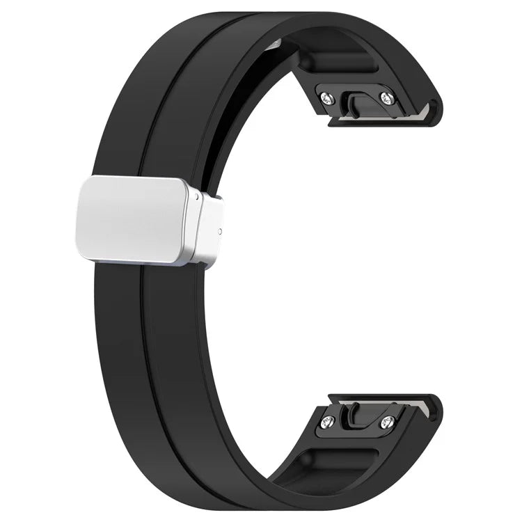 For Garmin Fenix 7X / 7X Solar / Tactix 7 Pro Silicone Watch Band 26mm Folding Silver Buckle Watch Strap