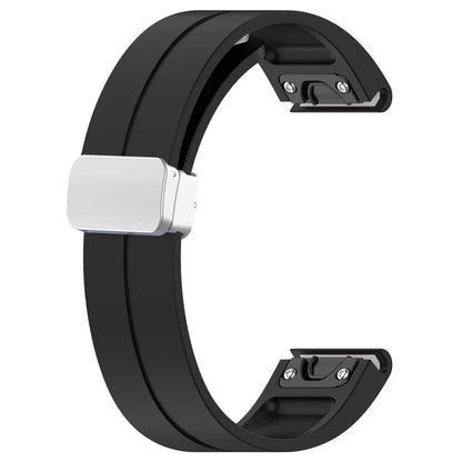 For Garmin Fenix 7X / 7X Solar / Tactix 7 Pro Silicone Watch Band 26mm Folding Silver Buckle Watch Strap