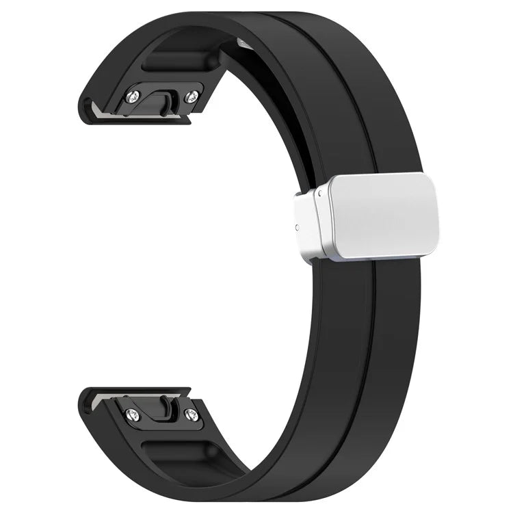 For Garmin Fenix 7X / 7X Solar / Tactix 7 Pro Silicone Watch Band 26mm Folding Silver Buckle Watch Strap