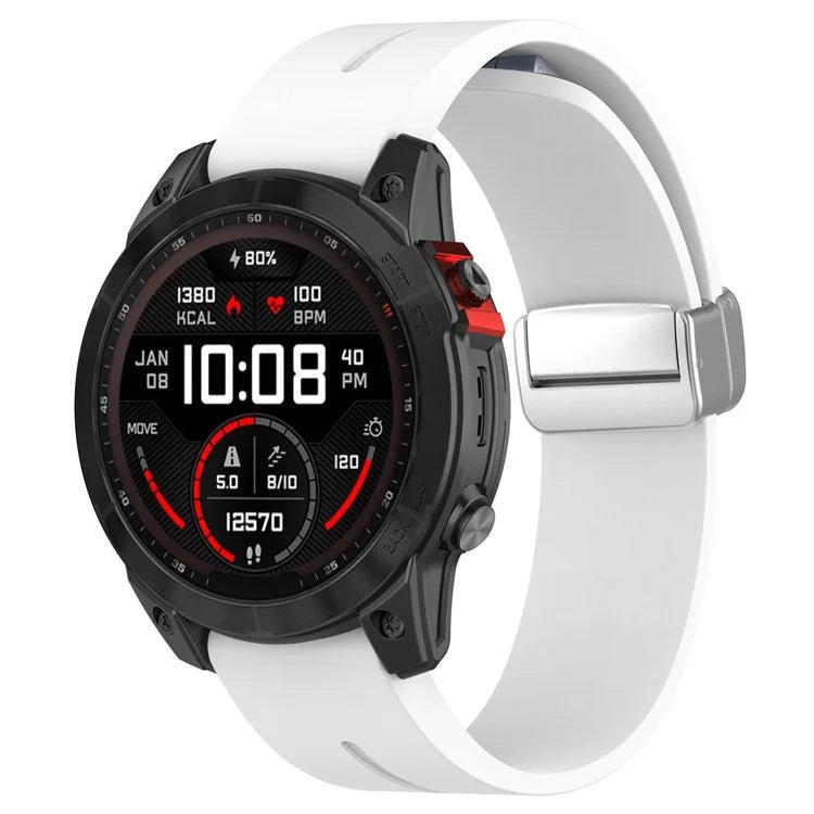 For Garmin Fenix 7X / 7X Solar / Tactix 7 Pro Silicone Watch Band 26mm Folding Silver Buckle Watch Strap