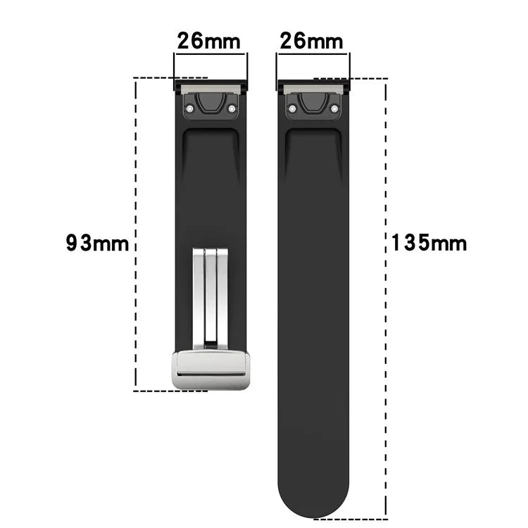 For Garmin Fenix 7X / 7X Solar / Tactix 7 Pro Silicone Watch Band 26mm Folding Silver Buckle Watch Strap
