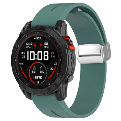 For Garmin Fenix 7X / 7X Solar / Tactix 7 Pro Silicone Watch Band 26mm Folding Silver Buckle Watch Strap