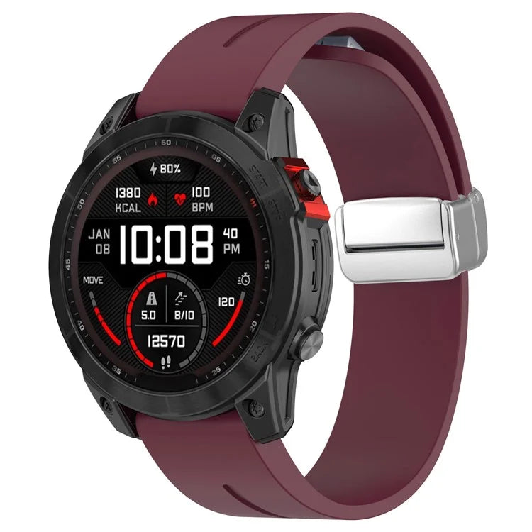 For Garmin Fenix 7X / 7X Solar / Tactix 7 Pro Silicone Watch Band 26mm Folding Silver Buckle Watch Strap