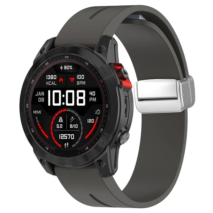 For Garmin Fenix 7X / 7X Solar / Tactix 7 Pro Silicone Watch Band 26mm Folding Silver Buckle Watch Strap