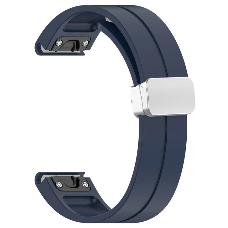 For Garmin Fenix 7X / 7X Solar / Tactix 7 Pro Silicone Watch Band 26mm Folding Silver Buckle Watch Strap