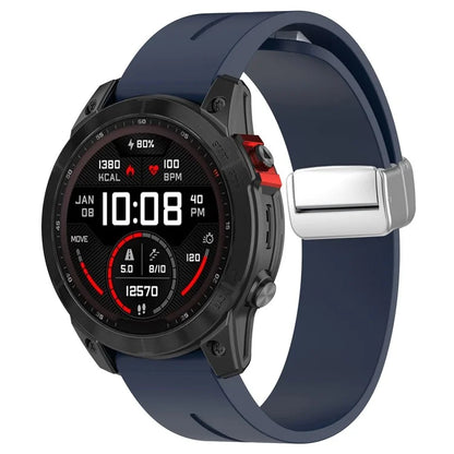For Garmin Fenix 7X / 7X Solar / Tactix 7 Pro Silicone Watch Band 26mm Folding Silver Buckle Watch Strap