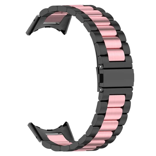 For Google Pixel Watch / Watch 2 Stainless Steel Watch Strap Integrate Replacement Watch Band / Pink / Black