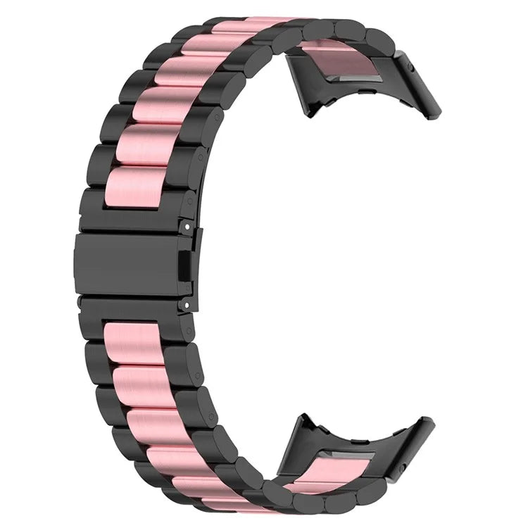 For Google Pixel Watch / Watch 2 Stainless Steel Watch Strap Integrate Replacement Watch Band / Pink / Black