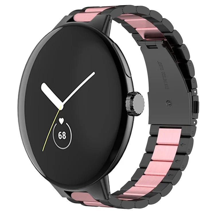 For Google Pixel Watch / Watch 2 Stainless Steel Watch Strap Integrate Replacement Watch Band / Pink / Black
