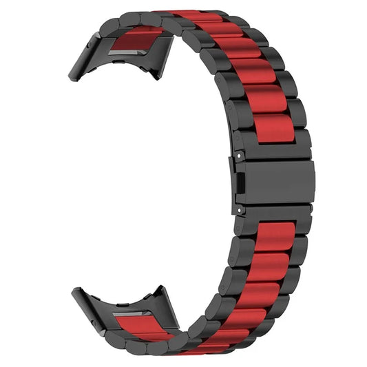 For Google Pixel Watch / Watch 2 Stainless Steel Watch Strap Integrate Replacement Watch Band / Red / Black