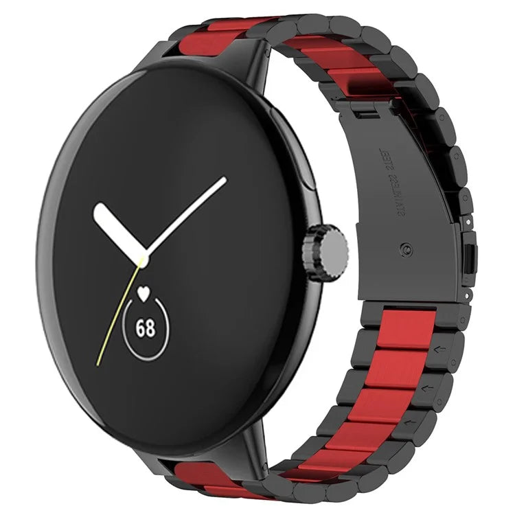 For Google Pixel Watch / Watch 2 Stainless Steel Watch Strap Integrate Replacement Watch Band / Red / Black
