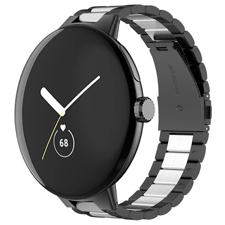 For Google Pixel Watch / Watch 2 Stainless Steel Watch Strap Integrate Replacement Watch Band / Silver / Black
