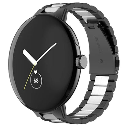For Google Pixel Watch / Watch 2 Stainless Steel Watch Strap Integrate Replacement Watch Band / Silver / Black