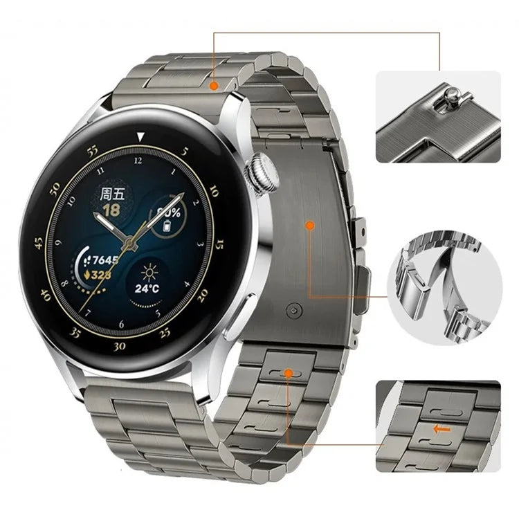 For Huawei Watch GT4 46mm / GT3 46mm / GT2 46mm Watch Strap 3 Beads Titanium Steel 22mm Wrist Band