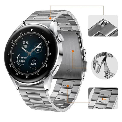 For Huawei Watch GT4 46mm / GT3 46mm / GT2 46mm Watch Strap 3 Beads Titanium Steel 22mm Wrist Band