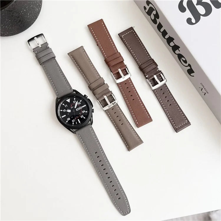 For Huawei Watch GT 4 / GT 3 / GT 2 46mm Watch Band 22mm Genuine Cow Leather Stitching Lines Strap