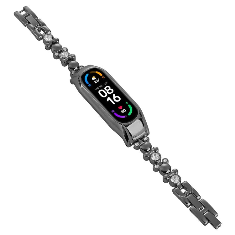 For Xiaomi Mi Band 7 Rhinestone Decor Watch Band Metal Strap Replacement