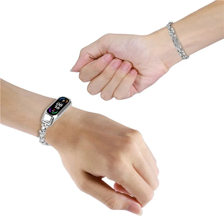 For Xiaomi Mi Band 7 Rhinestone Decor Watch Band Metal Strap Replacement