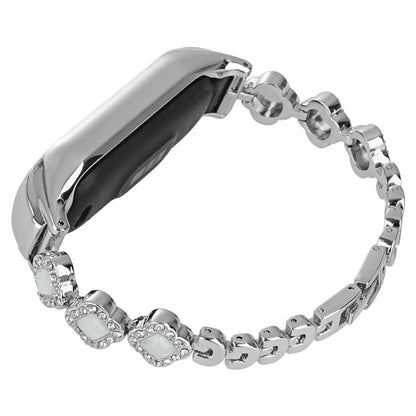 For Xiaomi Mi Band 7 Watch Strap Rhinestone Decor Clover Metal Watchband Replacement