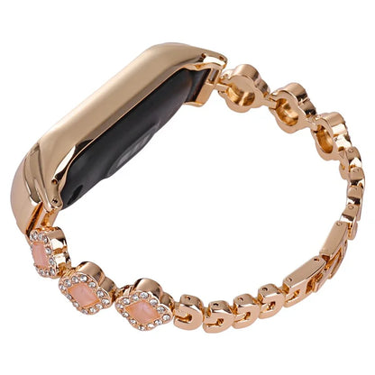 For Xiaomi Smart Band 8 Watch Band Strap Rhinestone Decor Clover Bracelet