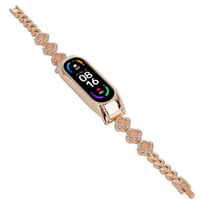 For Xiaomi Smart Band 8 Watch Band Strap Rhinestone Decor Clover Bracelet