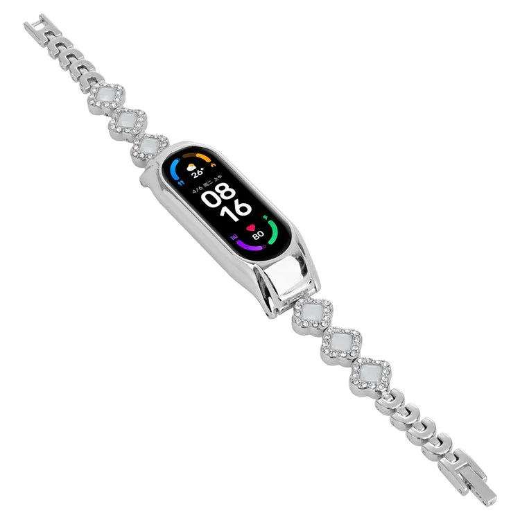 For Xiaomi Smart Band 8 Watch Band Strap Rhinestone Decor Clover Bracelet