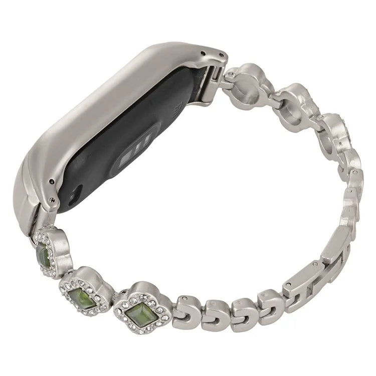 For Xiaomi Mi Band 5 / 6 Metal Watch Band Rhinestone Decor Clover Wrist Strap