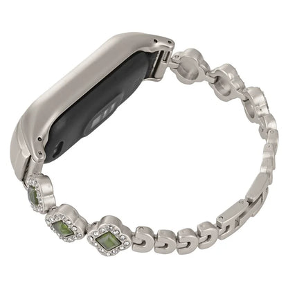 For Xiaomi Mi Band 5 / 6 Metal Watch Band Rhinestone Decor Clover Wrist Strap