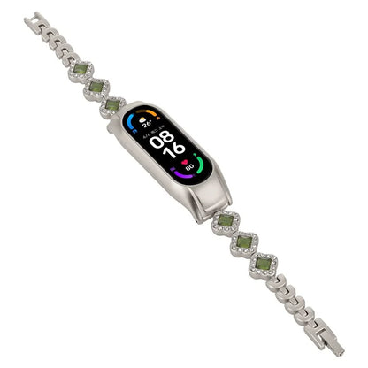 For Xiaomi Mi Band 5 / 6 Metal Watch Band Rhinestone Decor Clover Wrist Strap