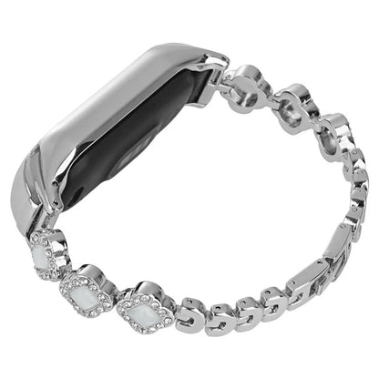For Xiaomi Mi Band 5 / 6 Metal Watch Band Rhinestone Decor Clover Wrist Strap