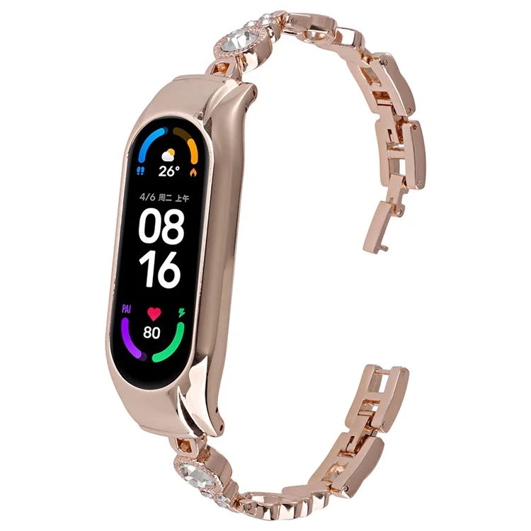 For Xiaomi Mi Band 7 Bling Band Rhinestones Decor Stylish Metal Wristband