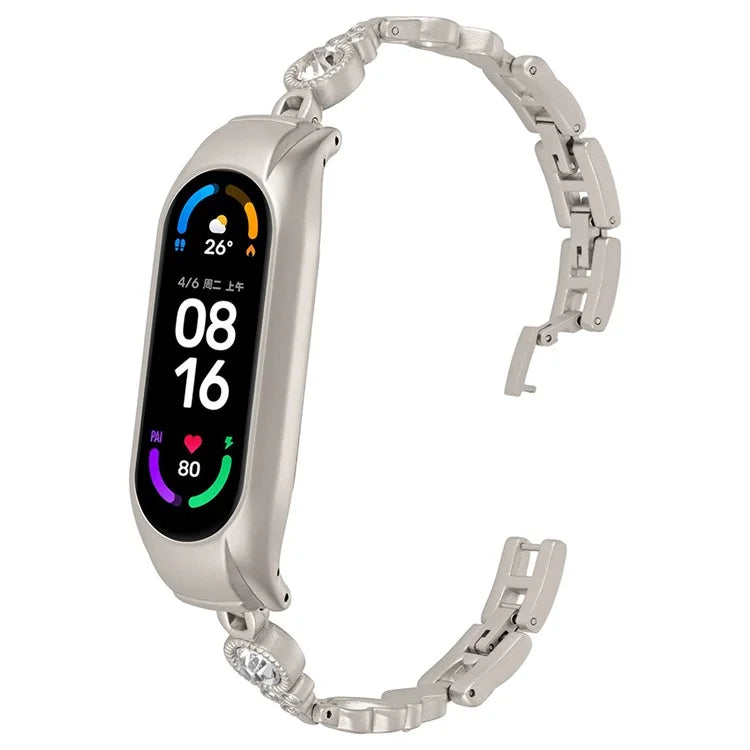 For Xiaomi Mi Band 7 Bling Band Rhinestones Decor Stylish Metal Wristband