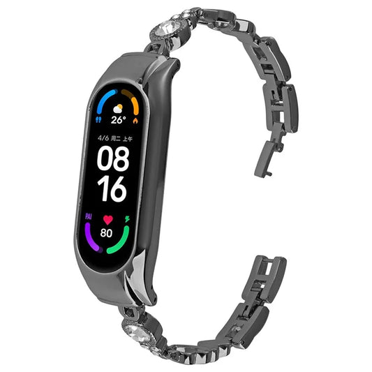 For Xiaomi Mi Band 5 / 6 Metal Bracelet Rhinestones Decor Wristband Strap