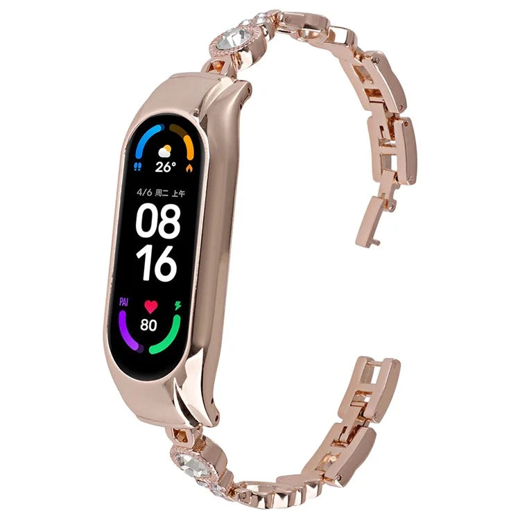 For Xiaomi Mi Band 5 / 6 Metal Bracelet Rhinestones Decor Wristband Strap